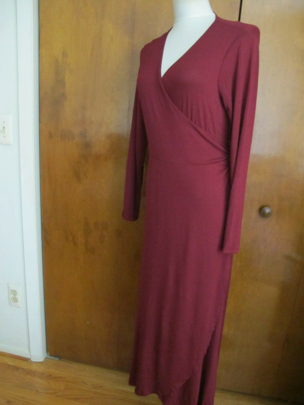 Gap Women's Burgundy Long Sleeves Tie-Waist Maxi Wrap Dress Large Petite 