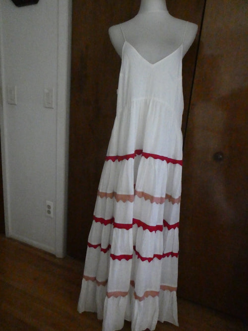 Anthropologie  Carolina K White/Red Lined Maxi Marieta Dress XSP (fits Large)