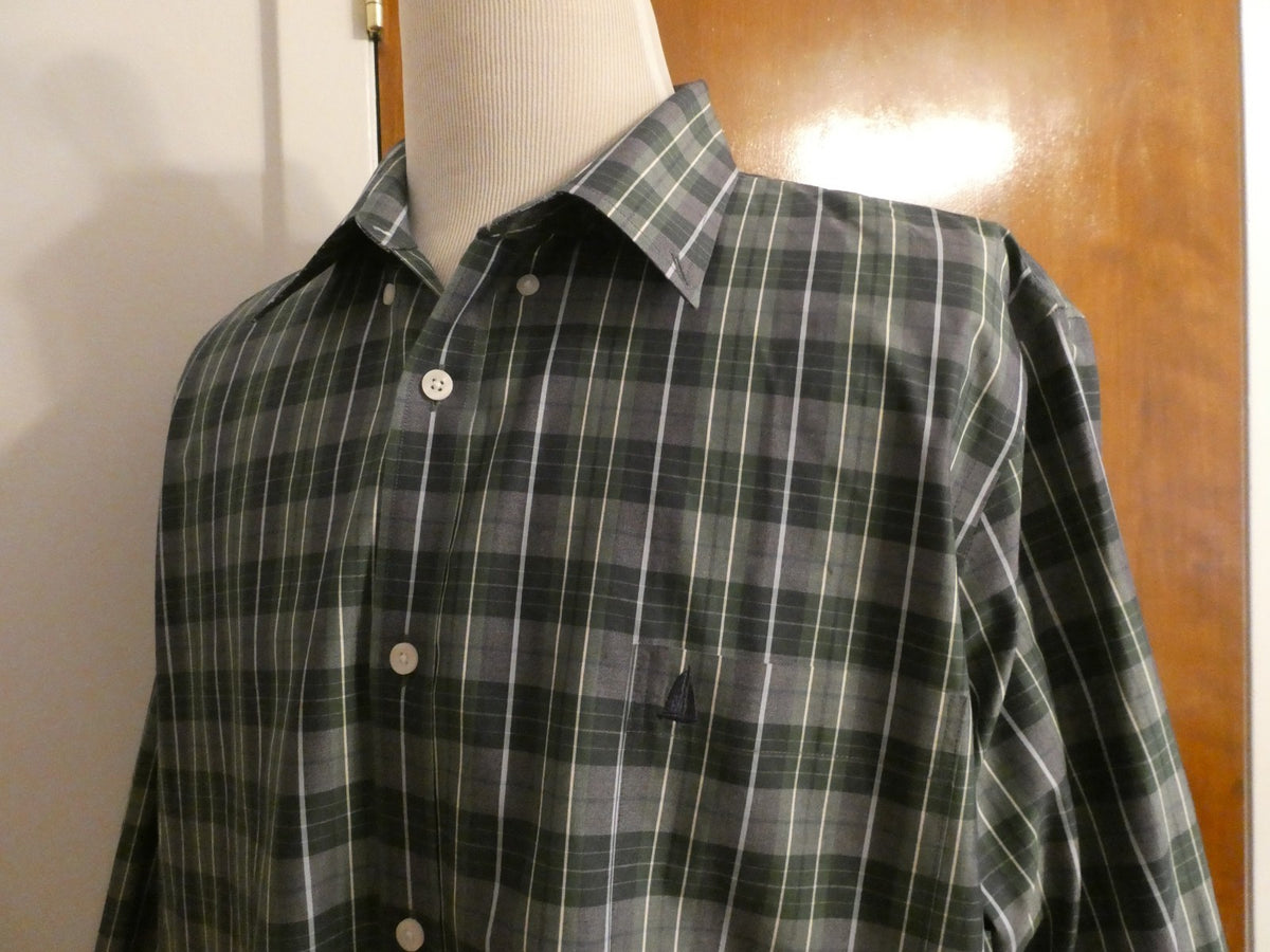 Nordstrom Men Shop Classic XXL Green Plaid Shirt Cotton Wrinkle-Free Classic Fit