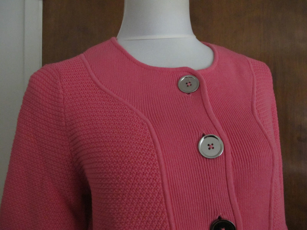 Jones New York Signature Womens Pink Buttoned Pocketed 3/4 Sleeves Jacket Large 