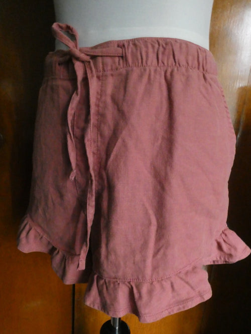 American Eagle Outfitters Women Linen Blend Ruffle Hem Shorts Mauve Pink XL $49