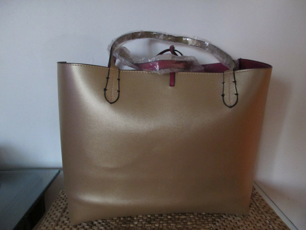 Tote Shoulder Large Reversible Handbag Purse Pink/Gold