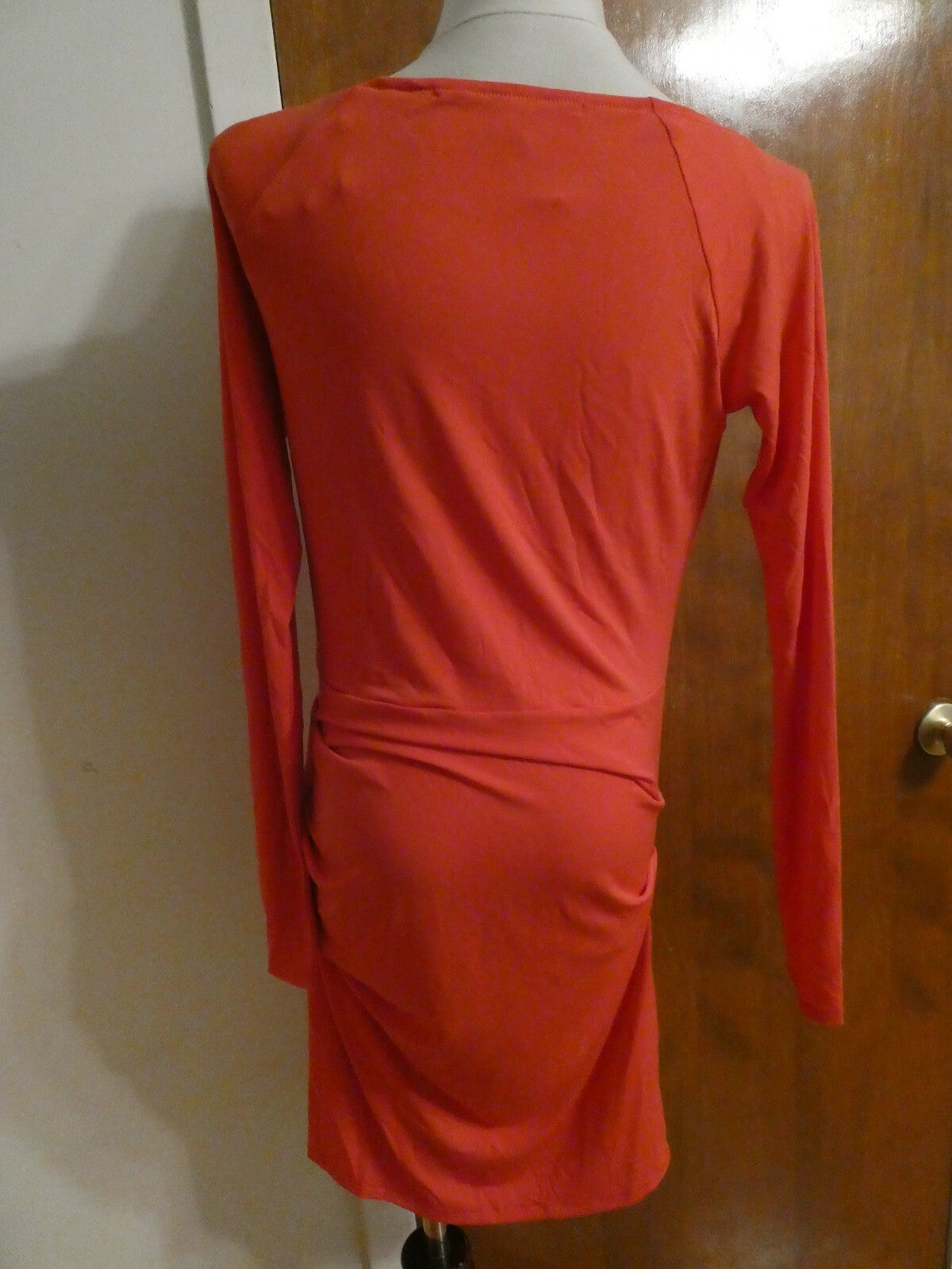 Rachel Roy Women’s Pinkish Deep Bright Red Gathered Long Sleeves Dress run small