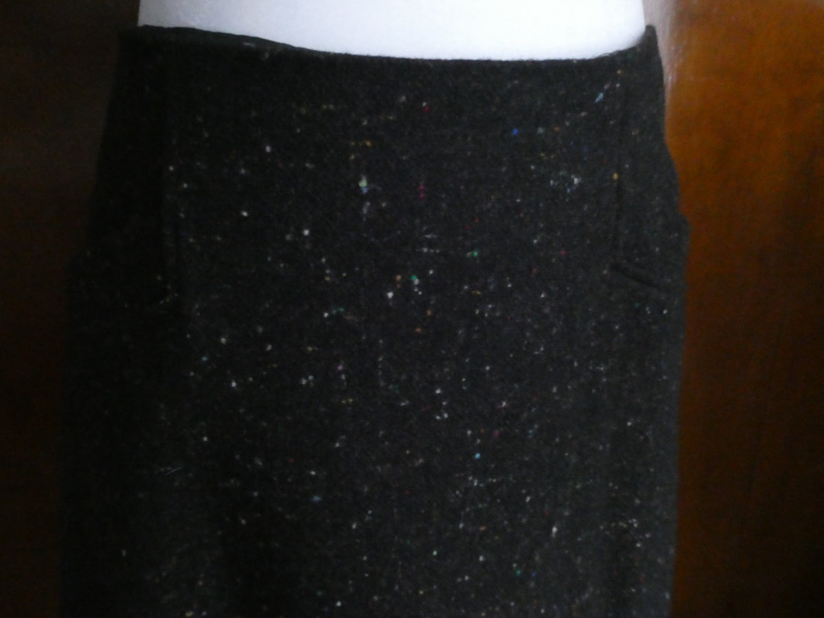 Theory Women Anorel Black Multi Virgin Wool Detailed Size 12 Skirt $265