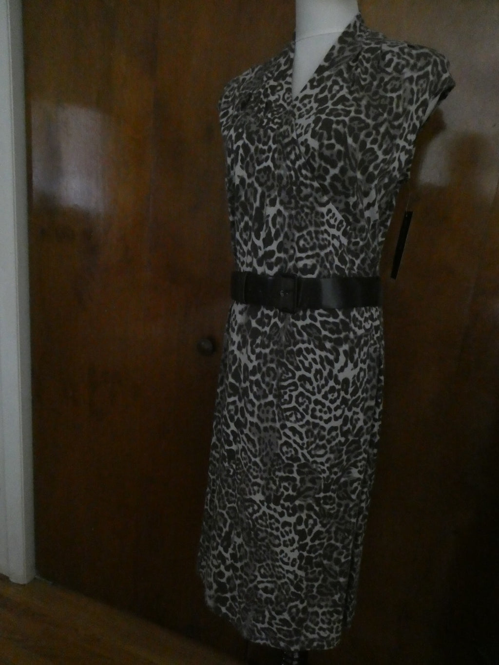 Jones New York Collection women's brown multicolor sleeveless belted dress Large
