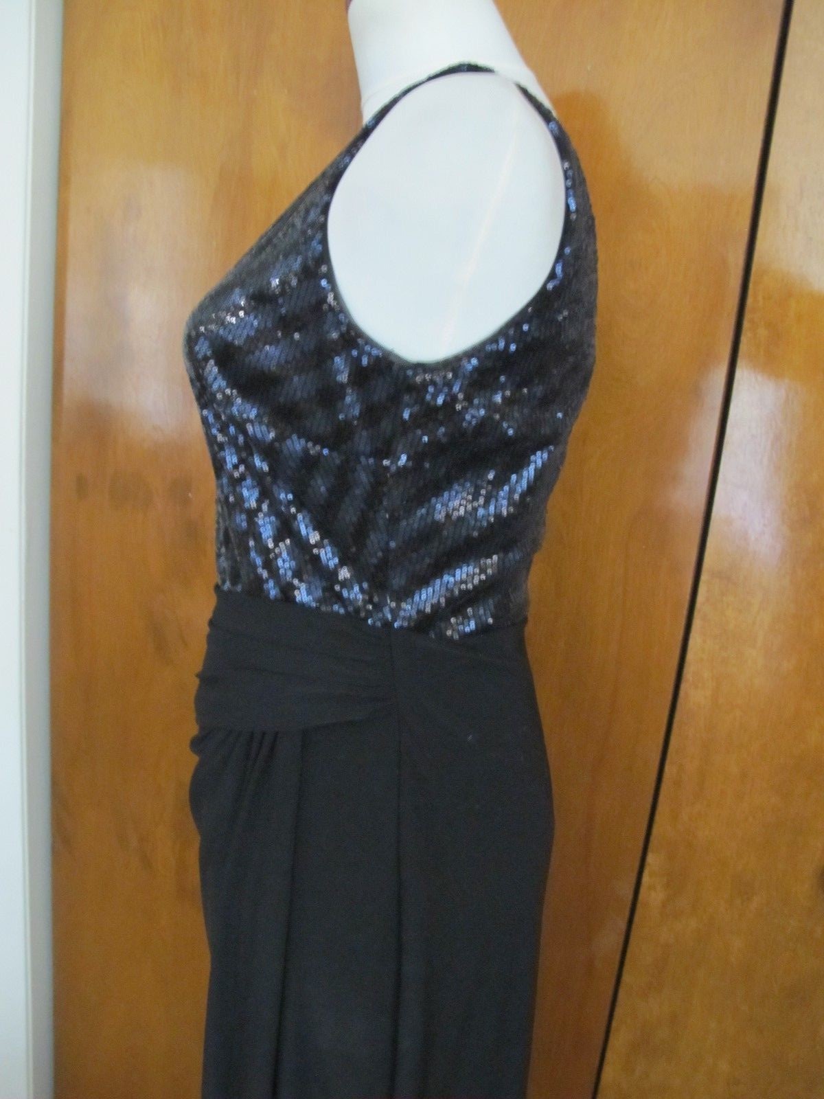 Ralph Lauren Women's Black Navy Shine Lined Faux Wrap Evening Dress Size 6 New