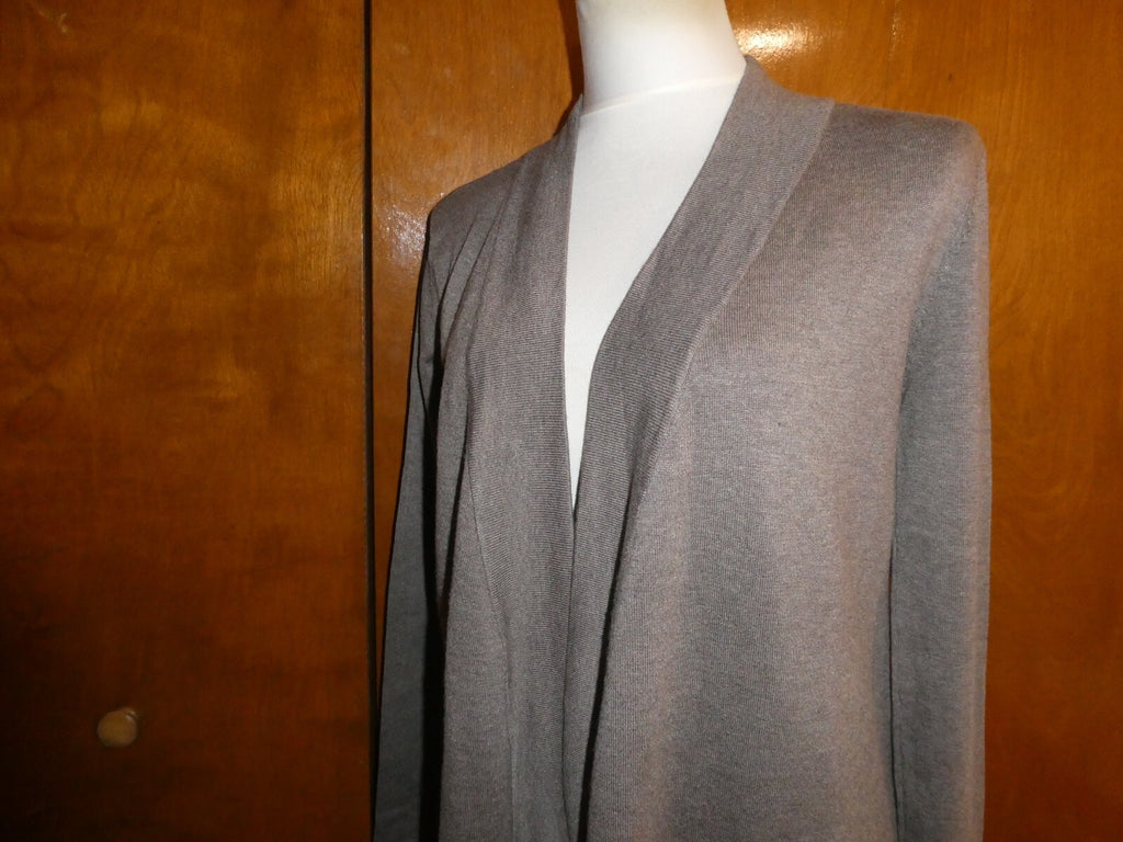 Linda Matthews Women's Brown Open Front Detailed Cardigan Large