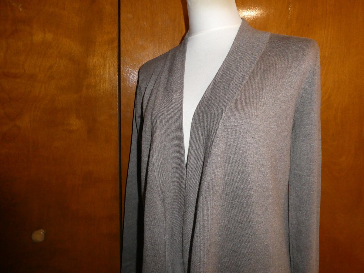 Linda Matthews Women's Brown Open Front Detailed Cardigan Large