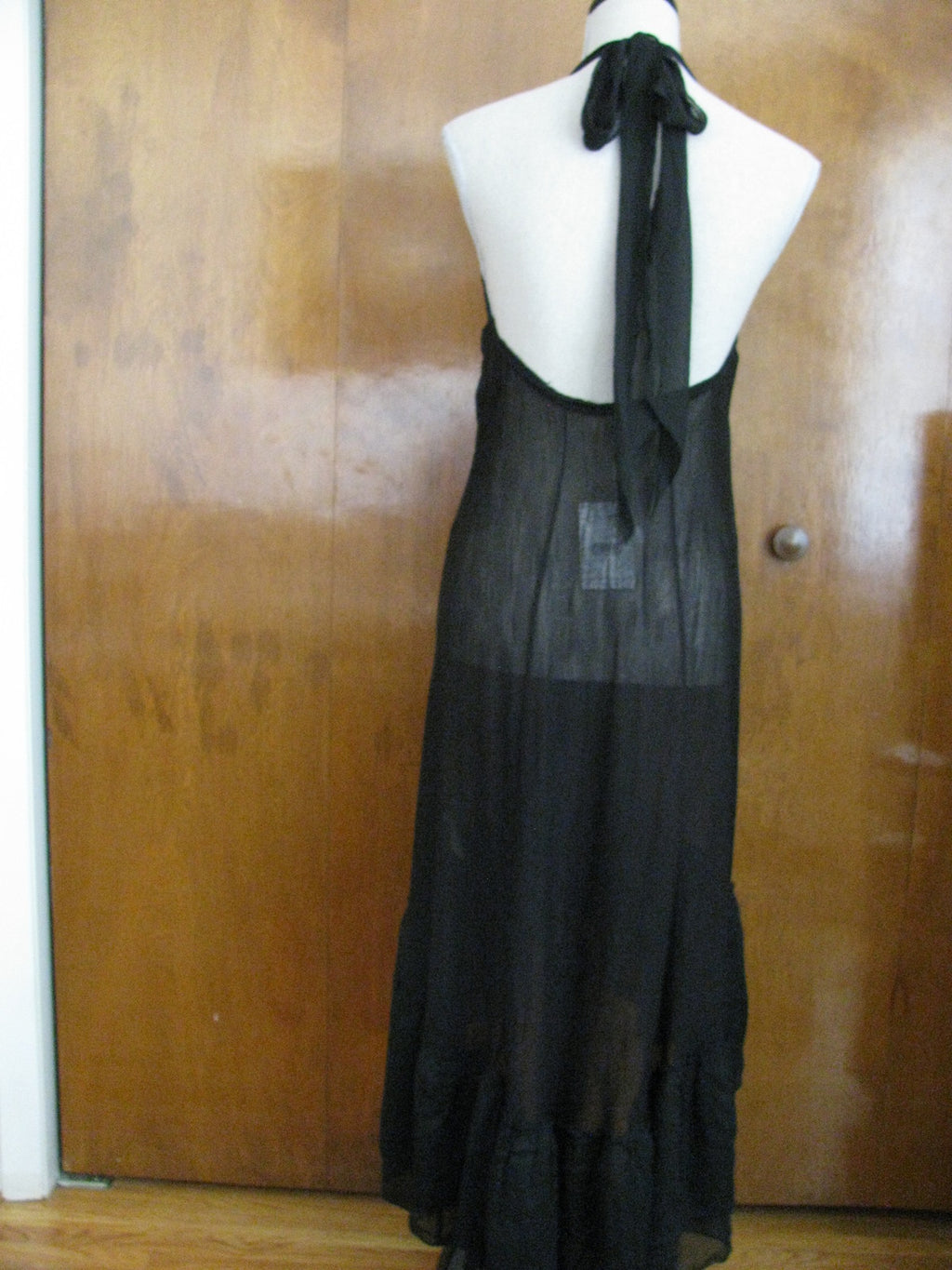 Free People black soft rayon halter mesh bead detailed NWT dress size XSmall  
