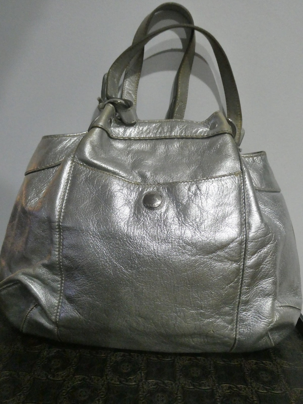 Hogan Women’s Silver Leather Hobo Shoulder Handbag Medium Italy
