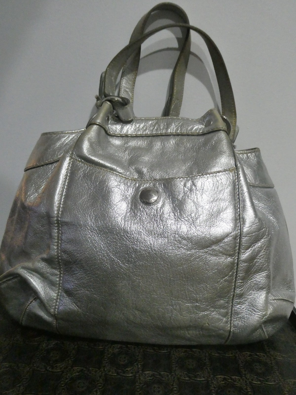 Hogan Women’s Silver Leather Hobo Shoulder Handbag Medium Italy