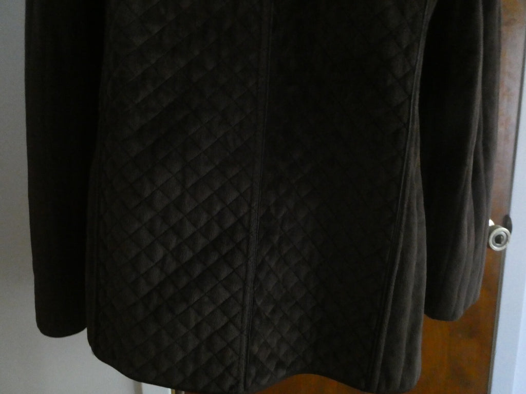Larry Levin Women's Brown Quilted Coat Jacket Faux Fur Lining XLarge