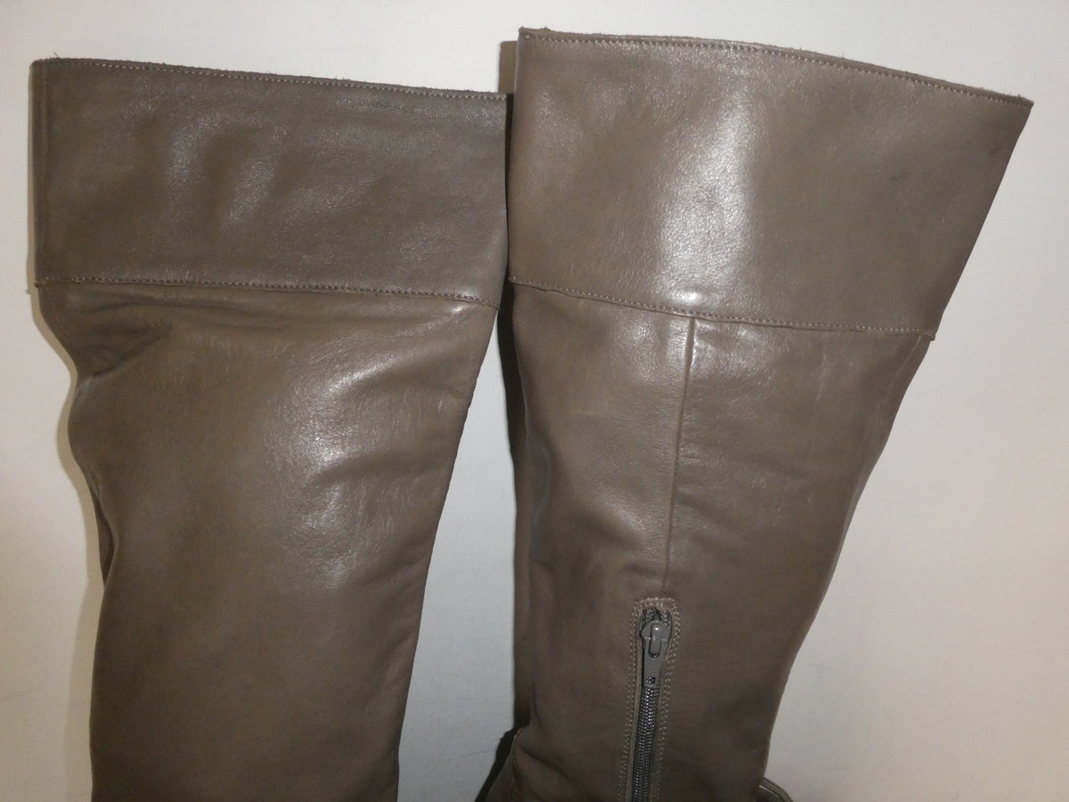 Lucky Penny Tall Fringe Boots Women’s 7.5B Gray Taupe Leather Knee High Boho