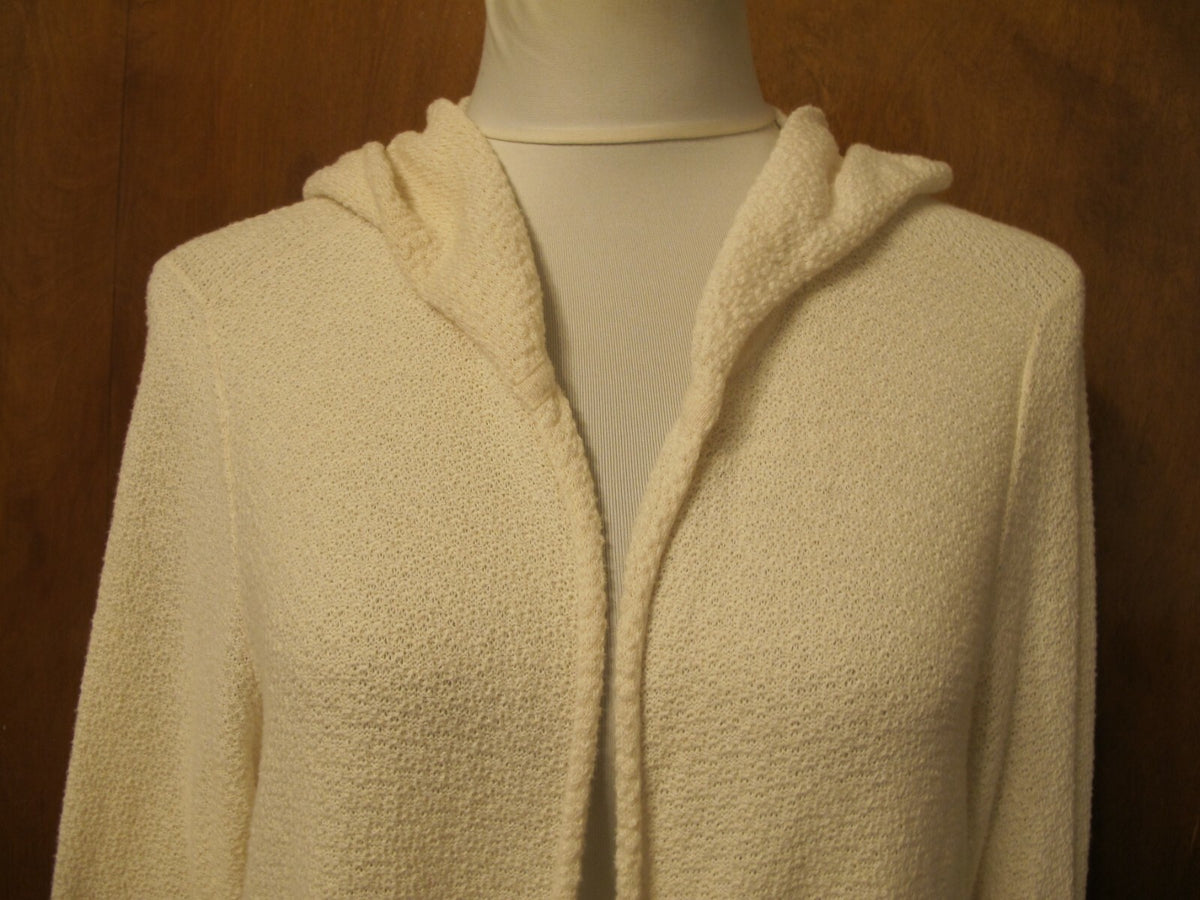Eileen Fisher Women’s Ivory Knit Open Front Hood Organic Cotton Cardigan XLarge