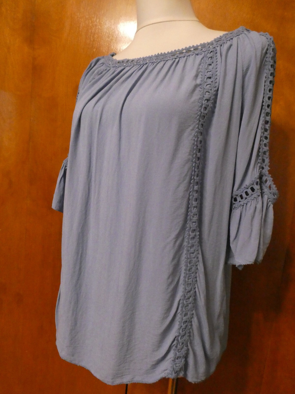 FLY women's blue embroidered open shoulder 100% viscose top size 8