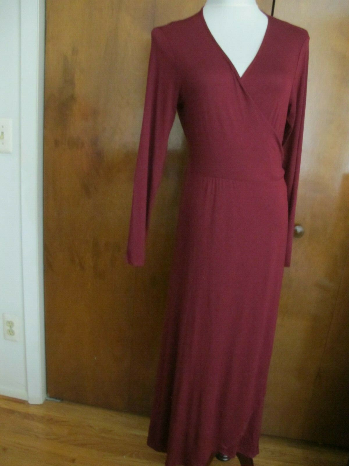 Gap Women's Burgundy Long Sleeves Tie-Waist Maxi Wrap Dress Large Petite 