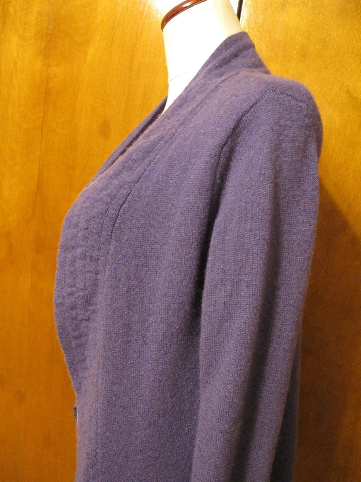 Just Cashmere Women's Purple Cashmere Open Front Detailed Cardigan Medium 