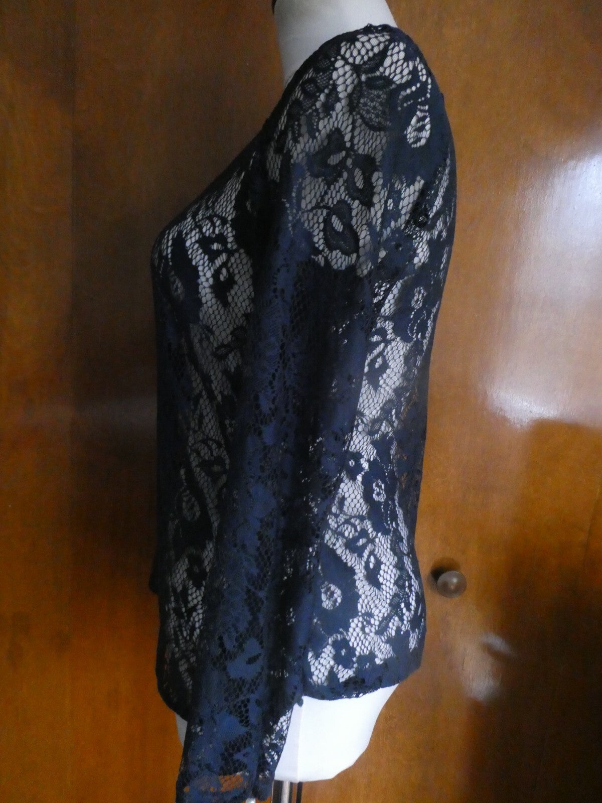 ZARA Collection women's navy fabric craft embroidered blouse size Small