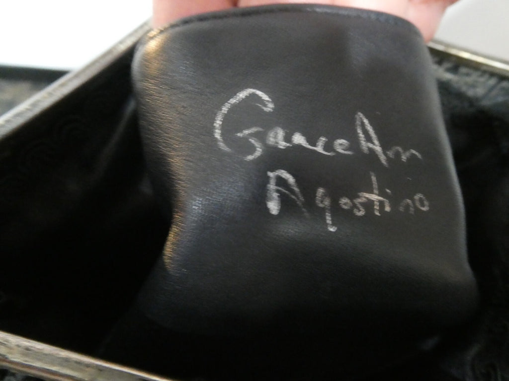 Grace Ann Agostino Vintage Womens Black Woven Leather Bag Purse Silver Tone Deco