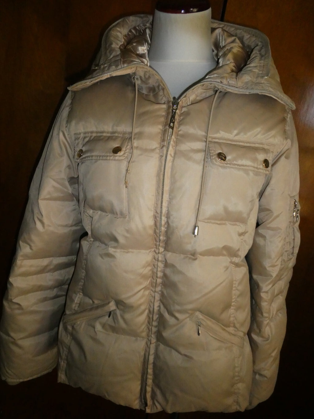 Jennifer Lopez junior girl's puffer zippered jacket coat beige size large