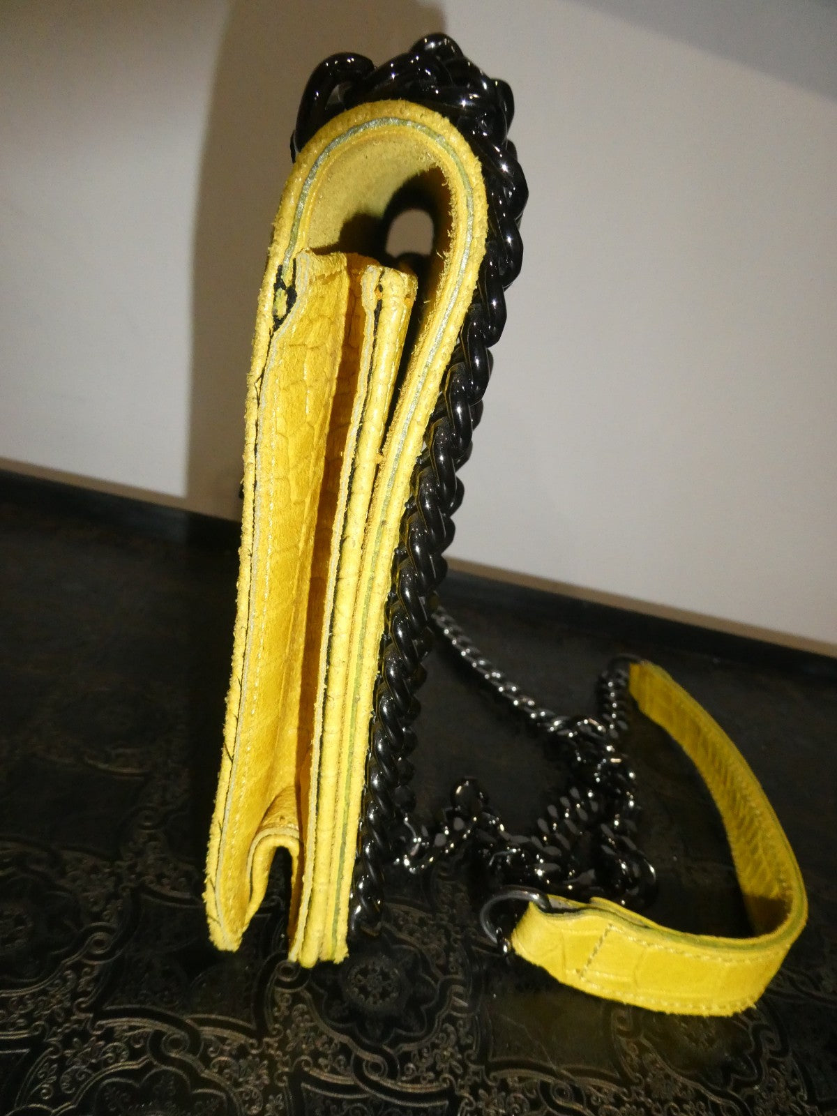 Italian Genuine Leather Chain Shoulder Crossbody Bag 9x7x 2 Mustard Yellow Italy