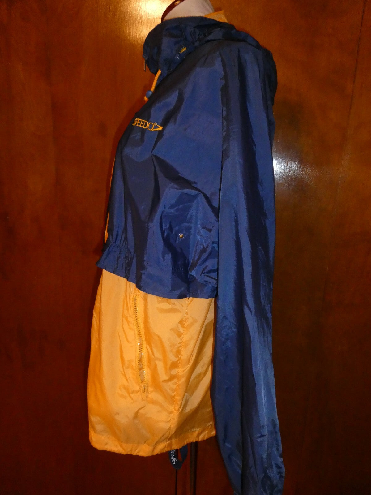 Speedo unisex blue/yellow nylon zip up packable rain jacket XS (fit S or M) 