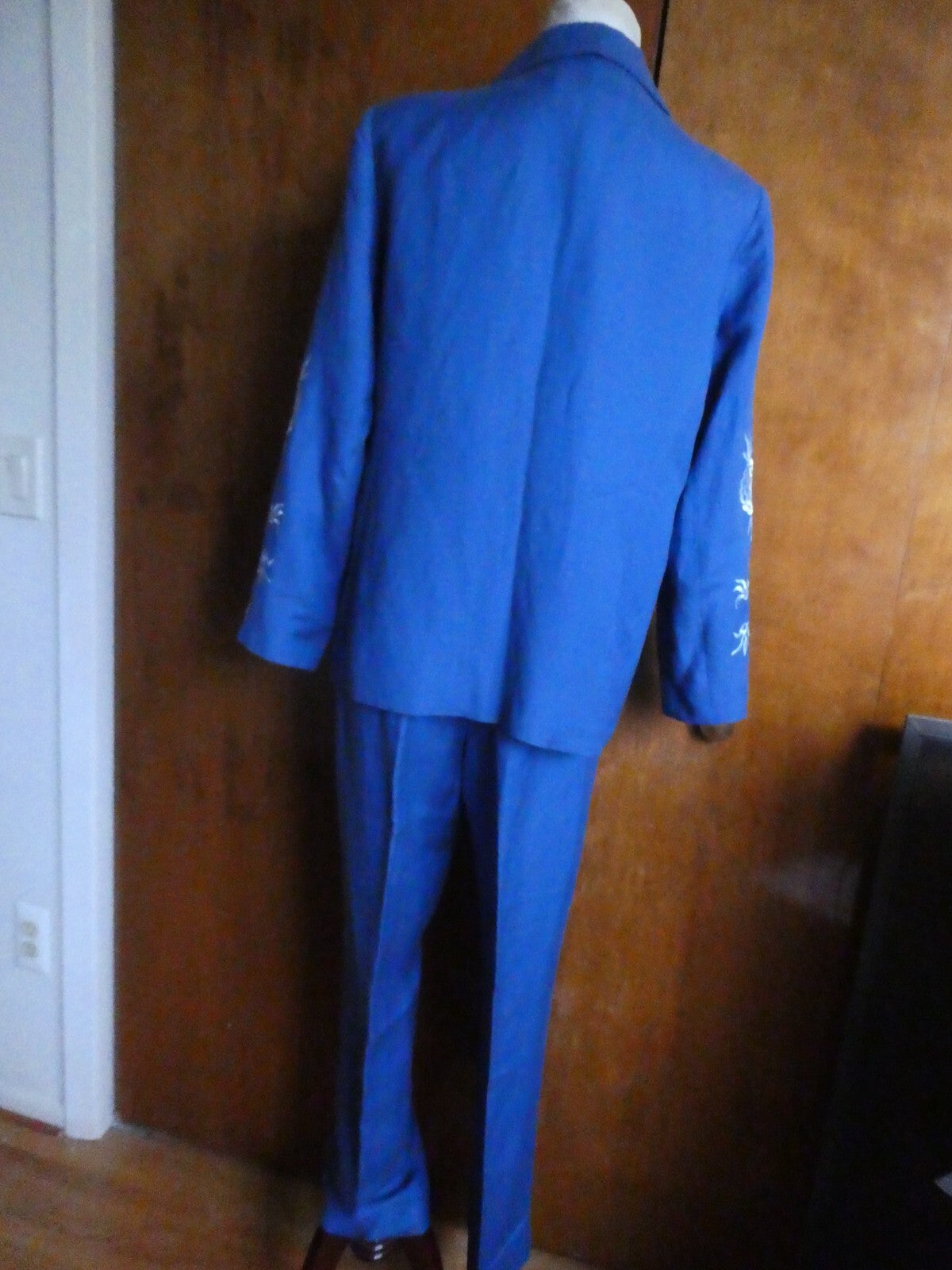 Victor Costa Women Pant Suit Blue with Embroidery Details Linen/Rayon Size Large
