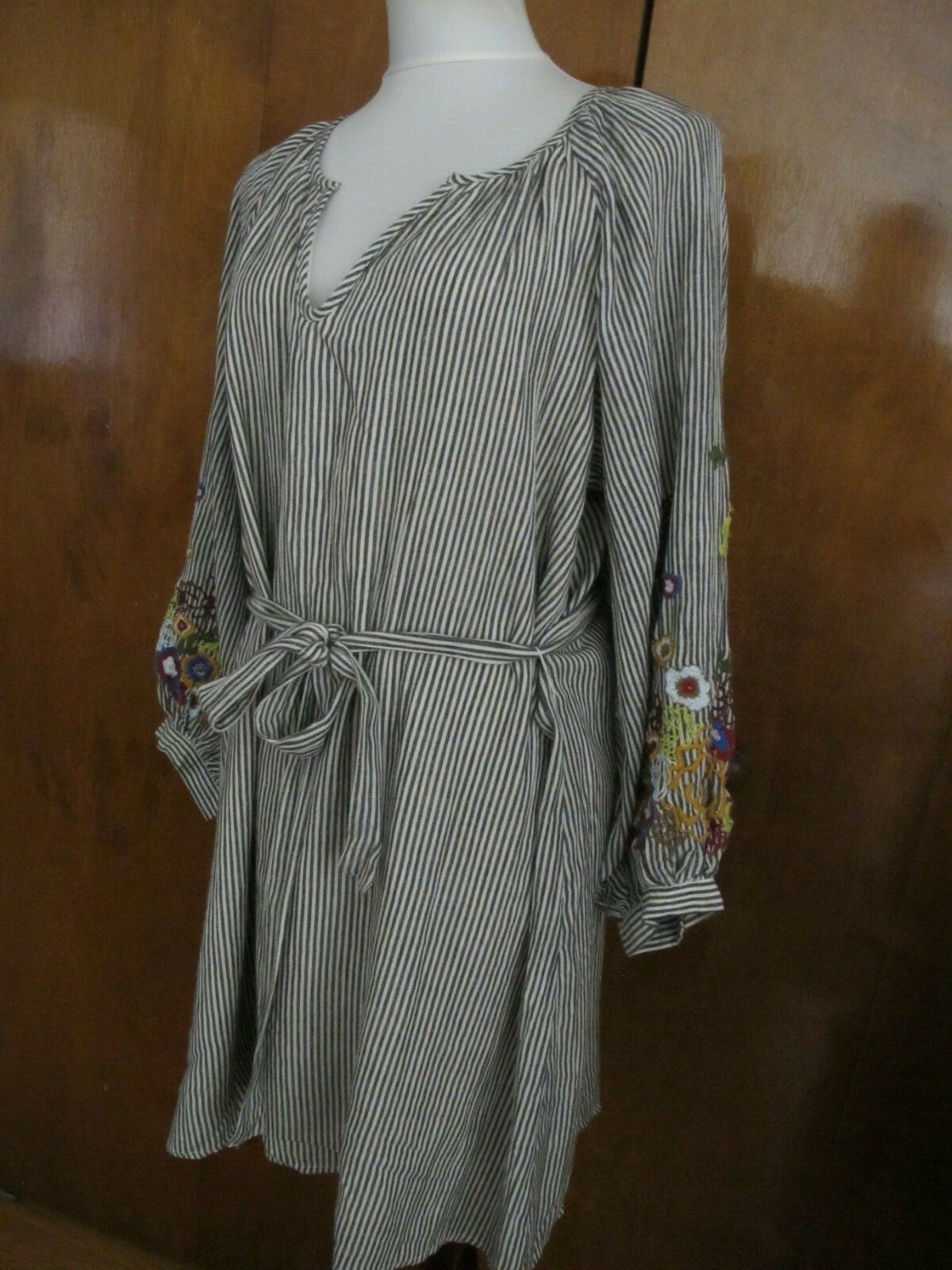 Anthropologie Feather Bone Women’s Striped Embroidered Tunic Dress Large