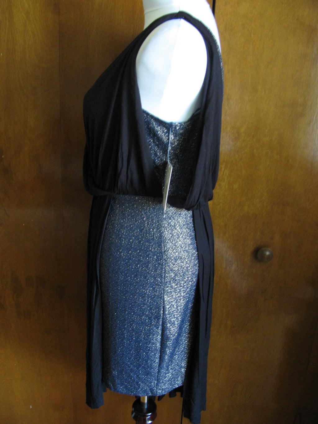 Free People Women Draping Over Black Combo Soft Rayon Dress Small 
