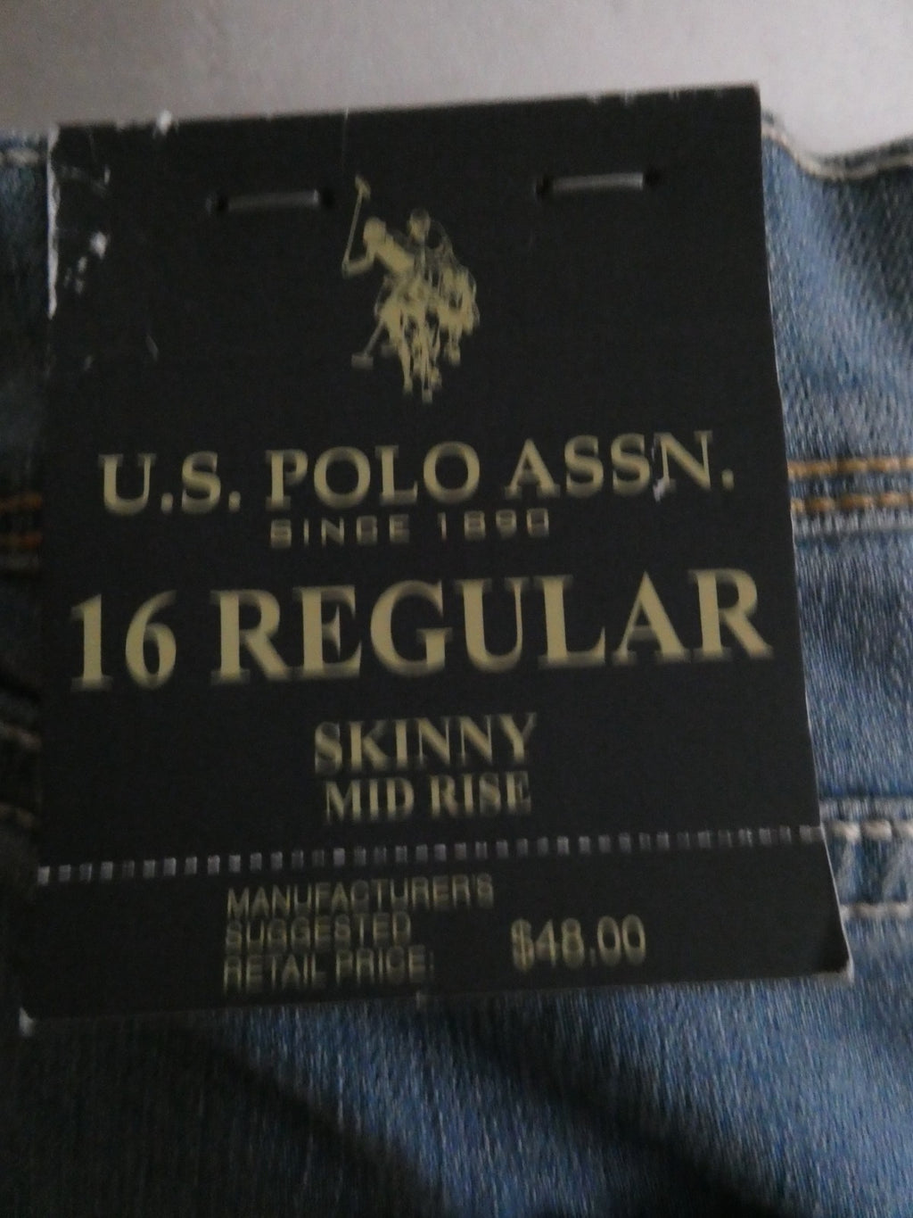 U.S. POLO ASSN. Women Blue Jeans Size 14 Regular (Tagged 16) Skinny Mid Rise NWT