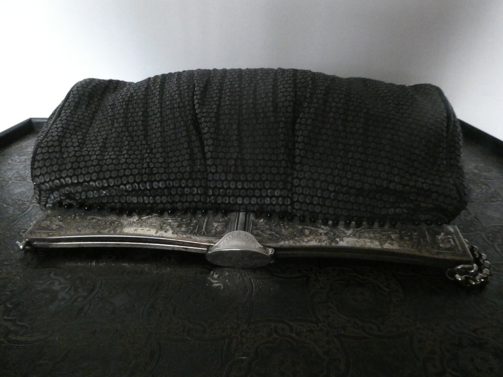 Grace Ann Agostino Vintage Womens Black Woven Leather Bag Purse Silver Tone Deco