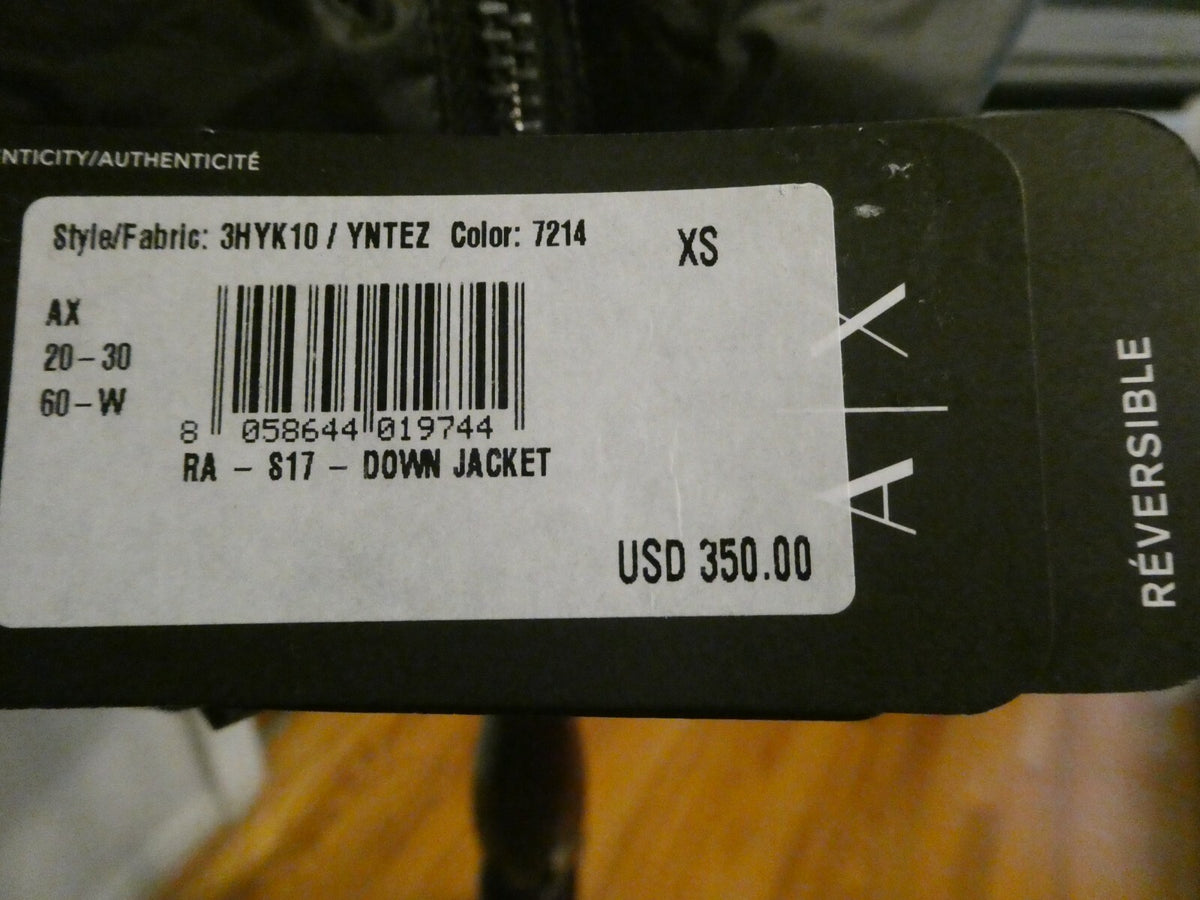 Armani Exchange Women's Black/Orange Reversible Winter Padded Jacket Coat XS