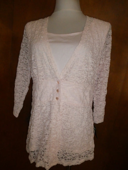 ALFANI Women's Sugar Pink Fringe-textured Sheer Lined Blouse Shirt Top Large