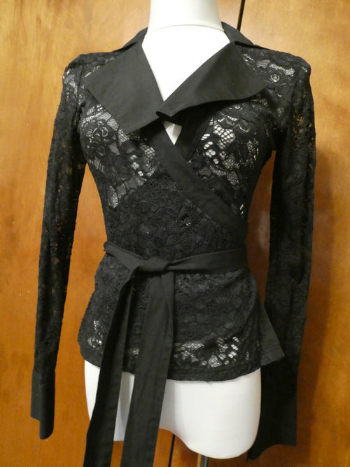 Anne Fontaine Women Lace Blouse Top Wrap Around Size 1  XS (After Dry Cleaning)