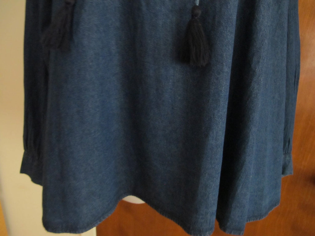 Anthropologie women's denim blue detailed embroidered A-line tunic top  New