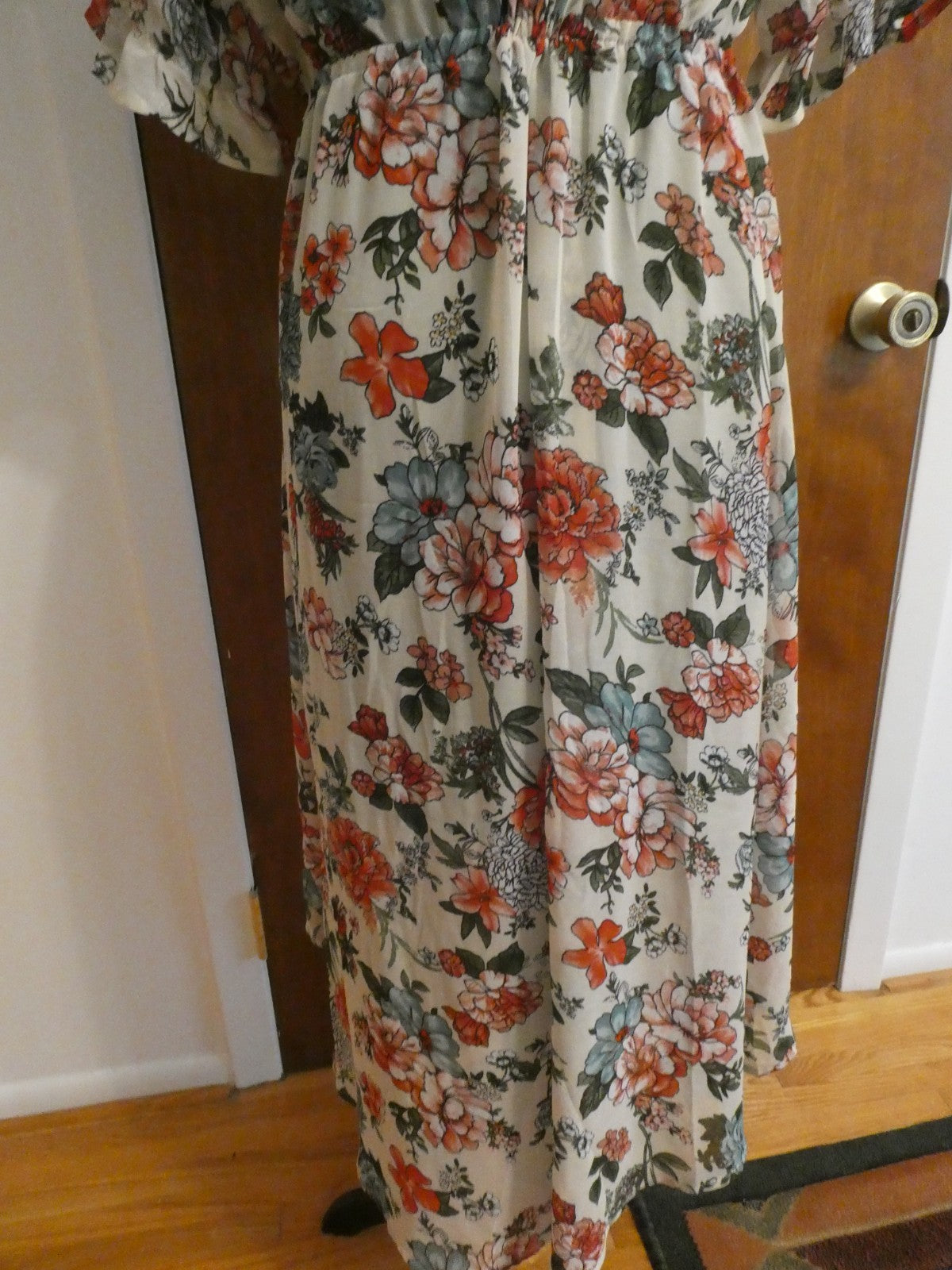 Liberty Love 2Pc Floral Chiffon Duster Dress Set Olive Green Asymmetrical Medium