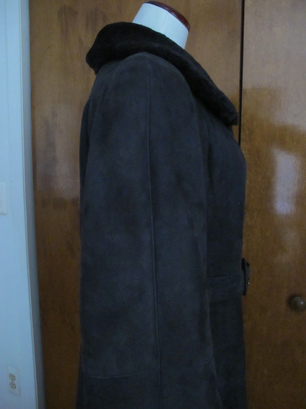 Womens Dark Black Shearling Sheepskin A Line Winter Coat Spain 10 Run Big US 14