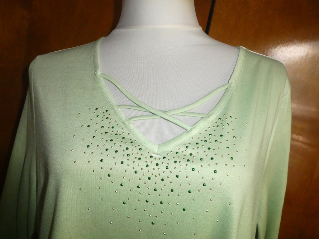 One World Women’s Asymmetric Green Multicolor Long Sleeves Tunic Top Size Xlarge