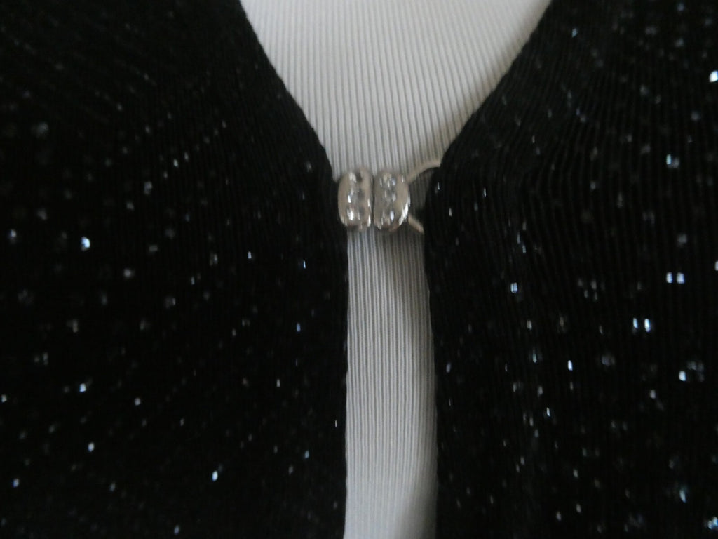 Vtg Onyx Nite Women Black Sparkles Glitter Long Sleeve Cardigan Made USA P/Large