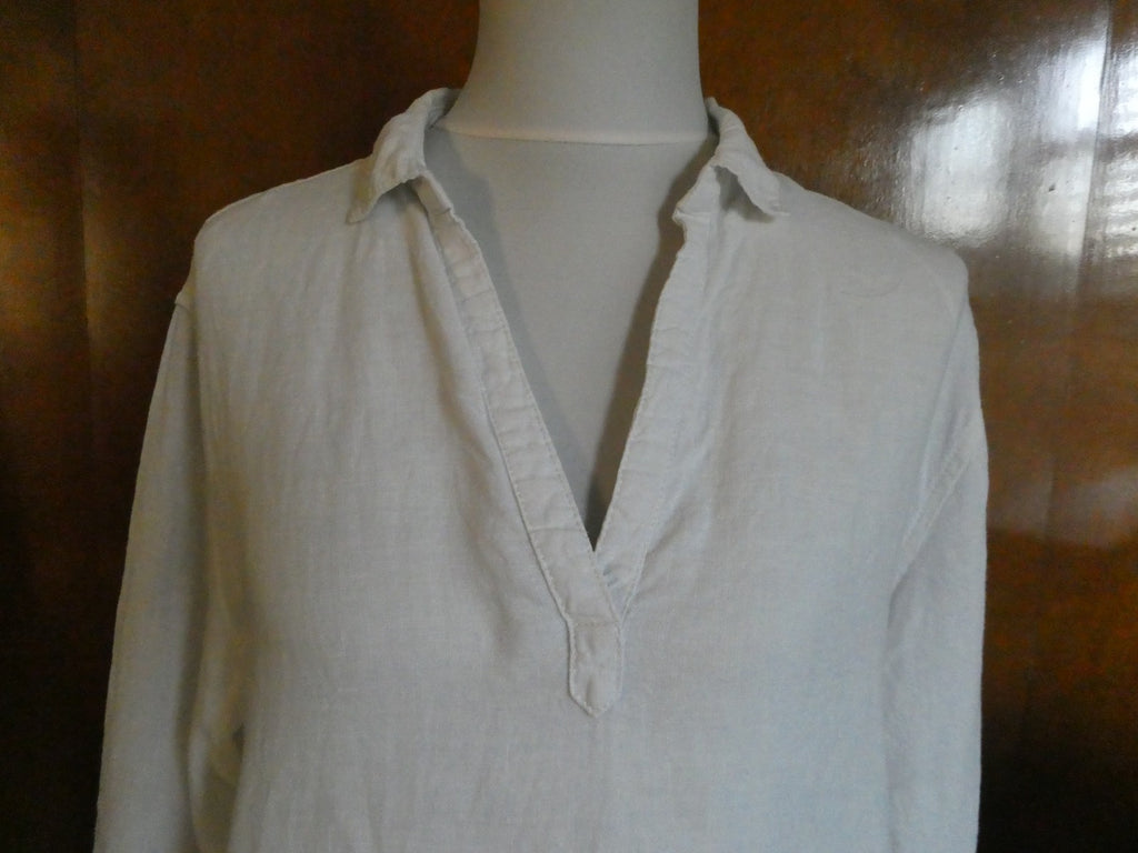 Tahari 100% Linen Striped Tunic Dress White Long Sleeve Pockets Size Medium