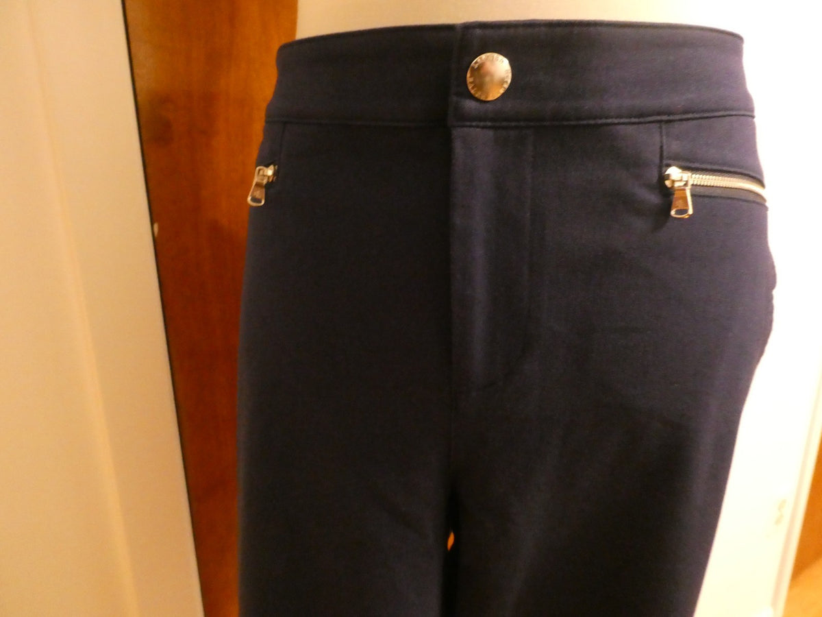 Ralph Lauren Women Navy-Blue Pants Size 14 Stretch Zip Pocket Slim Ankle Career