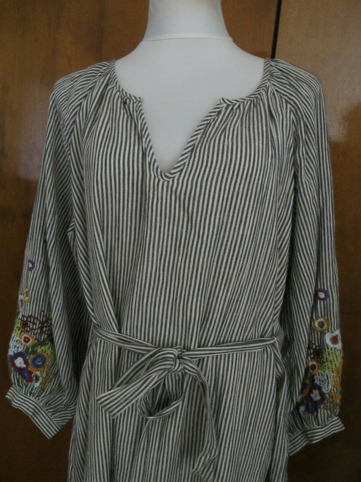 Anthropologie Feather Bone Women’s Striped Embroidered Tunic Dress Large