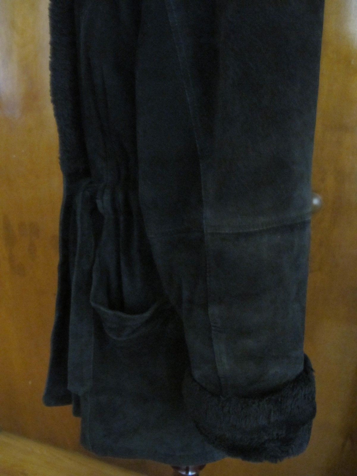 Women's Otello Pelle Black Hooded Cuir Leather Winter Coat Medium