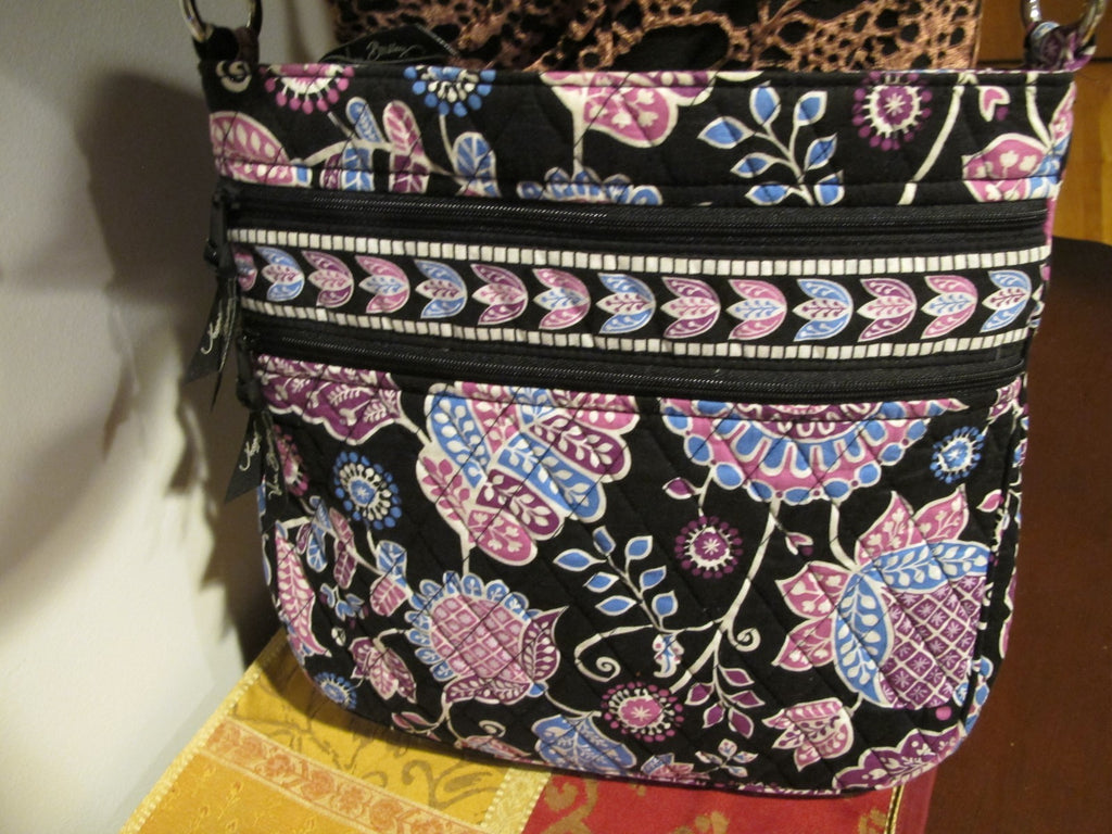 Vera Bradley Women's Black Multi Color Shoulder Crossbody Quilted Zippered Bag