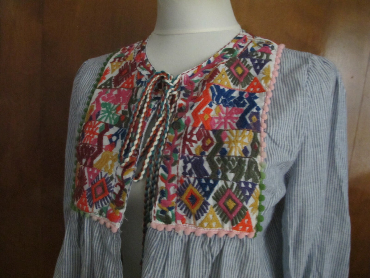 Cougar women's blue stripe combo cotton embroidered tunic top S/M