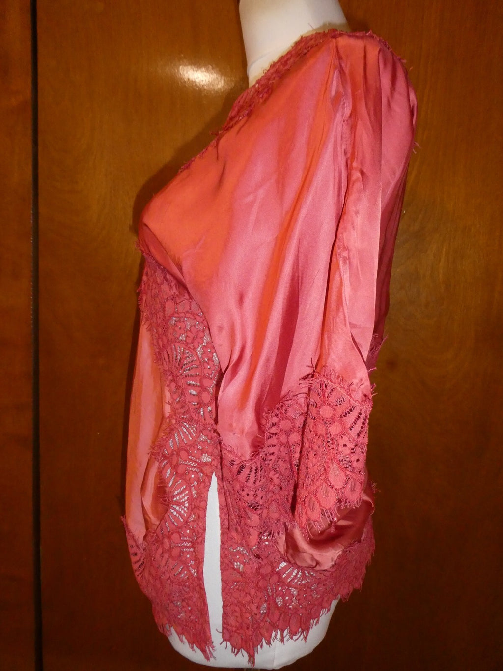 Moulinette Soeurs Anthropologie Womens Orange Satin Lace V-Neck Blouse Sz Small