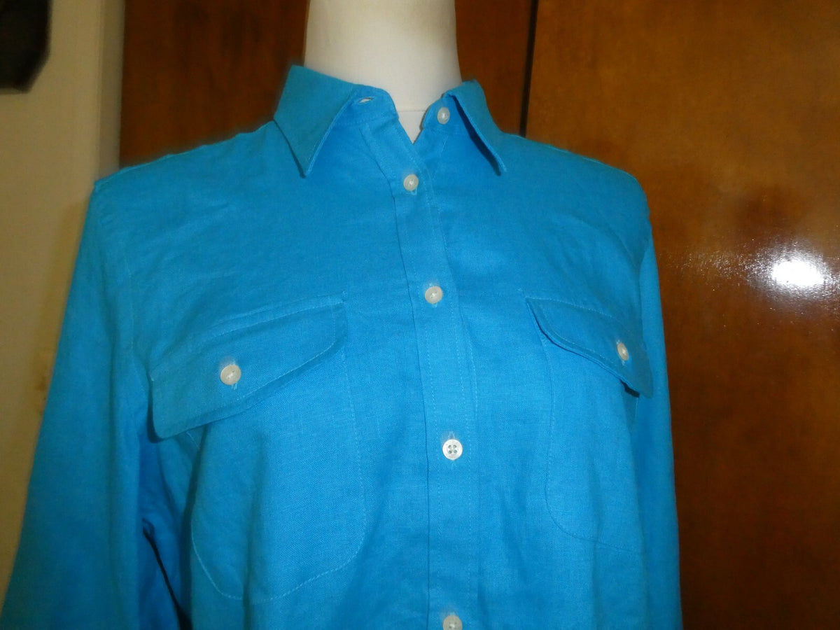 LAUREN Ralph Lauren Women’s CrystalAge Turquoise Linen Shirt Size Large