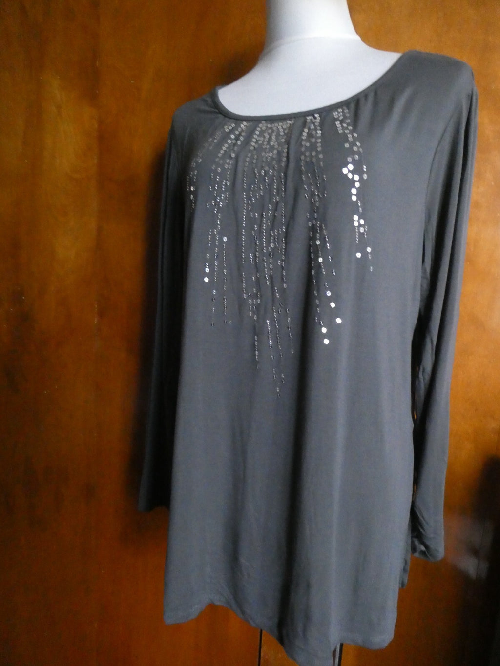 Linea by Louis Dell 'Olio Women's Gray Sequin Rayon Long Sleeves Top Size Large