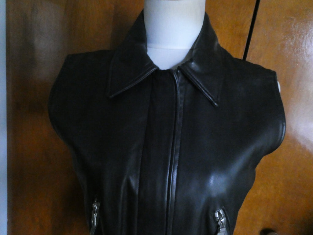 John Michael Designer Black 100% Soft Leather Woman's Vest Size XS