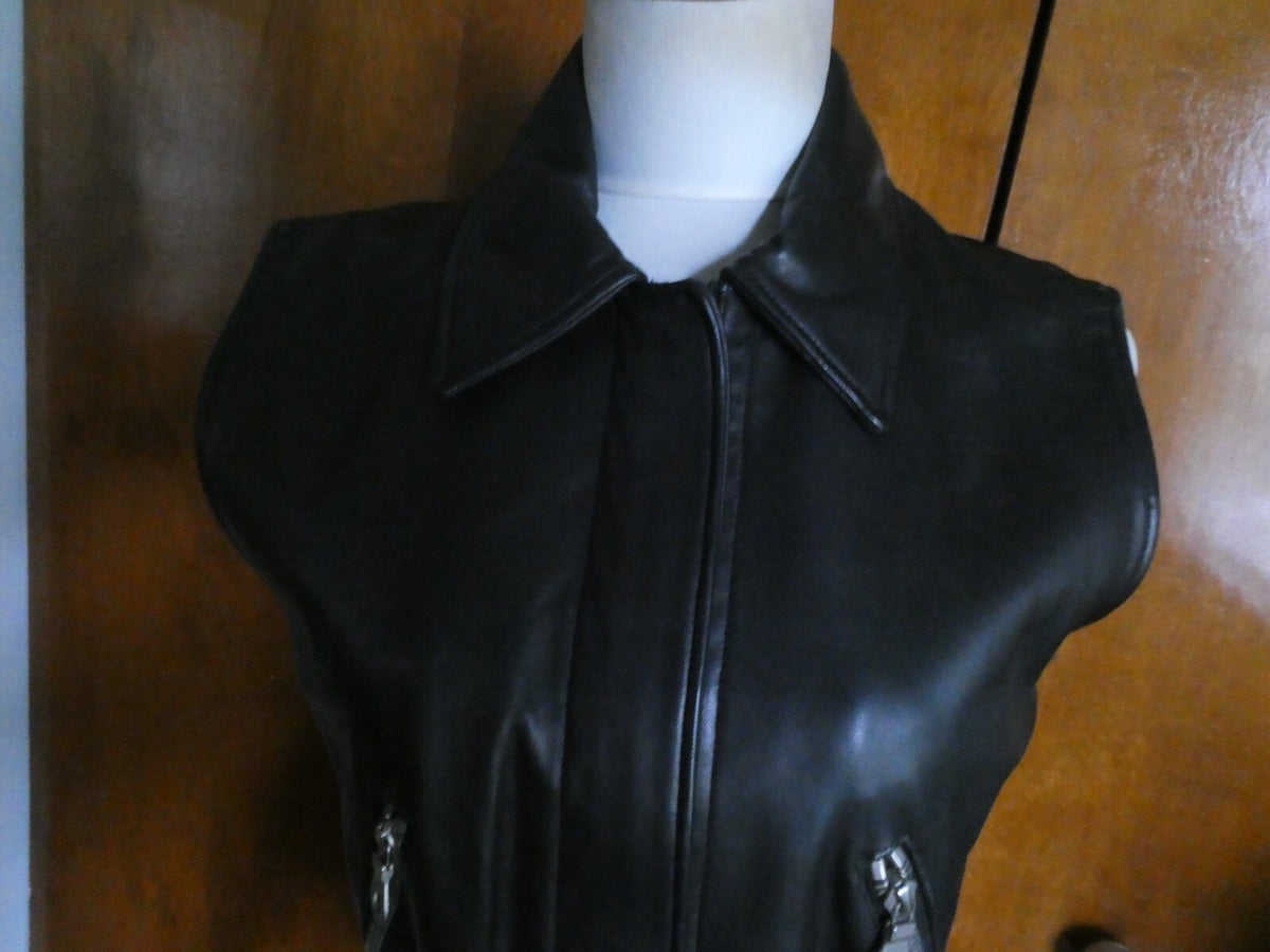 John Michael Designer Black 100% Soft Leather Woman's Vest Size XS
